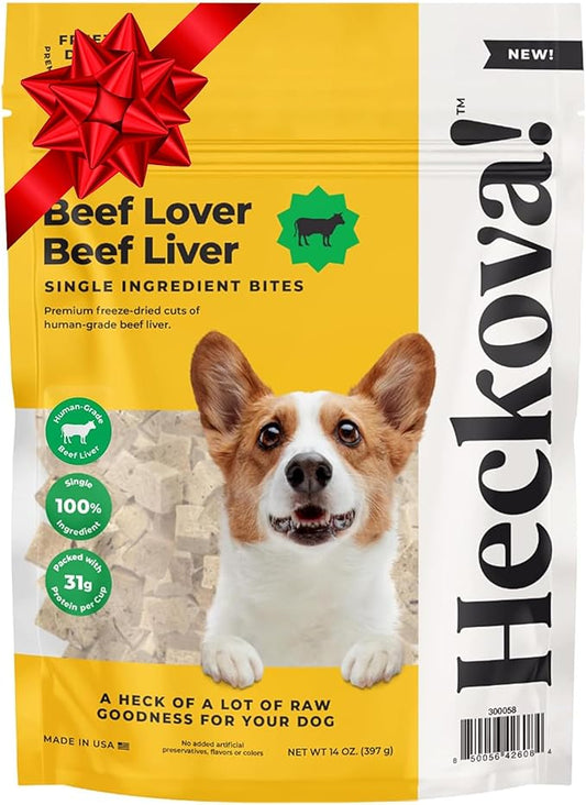 Beef Liver Dog Treats Freeze Dried - Single Ingredient Human Grade Raw Liver Bites for Training, Meal Topper, No Additives - High Protein (31g Per Cup) Dog Stocking Stuffers, Made in the USA, 14oz Bag