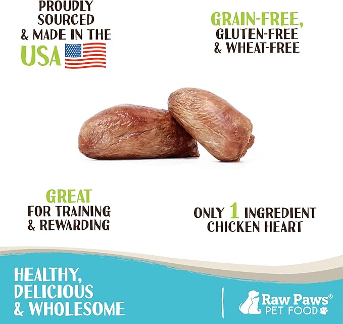 Raw Paws Whole Freeze Dried Chicken Hearts for Dogs & Cats, 4-oz Whole - Made in USA - Freeze Dried Chicken Dog Treats Single Ingredient Treats for Cats