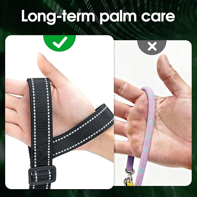 Hands-Free Dog Leash, Heavy Duty No-Pull Training Lead w/Anti-Tangle, Double Padded Traffic Handles Adjustable 5.5-6.2FT & Reflective Thread for Medium Large Dogs for Running/Walking Black