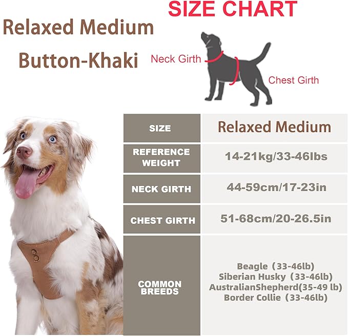 Dog Harness, No Pull Dogs Harness and Multi-Function Leash Set for Medium Dogs Easy Walk Everyday Adjustable Soft Dog Vest Harness Fashionable Dog Accessories Denim Khaki-Button-Relaxed Medium