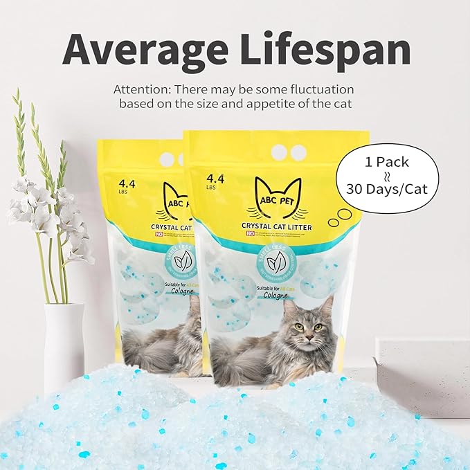 Cat Litter Crystals No Clumping Odor Control Kitty Litter Non-Clumping No scooping Low Dust, Low Tracking, Dehydrates Waste Cologne - 25.8 lbs (6 x 4.3 lb Packs)