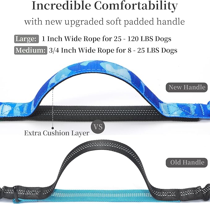 iYoShop Hands Free Dog Leash with Zipper Pouch, Dual Padded Handles and Durable Bungee for Walking, Jogging and Running Your Dog (camo Blue, Large)