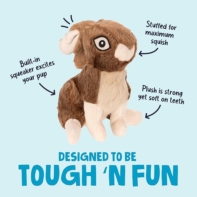 goDog Wildlife Rabbit Squeaky Plush Dog Toy with Chew Guard Technology, Durable Fabric & Squeaker for Active Play, Brown, Large