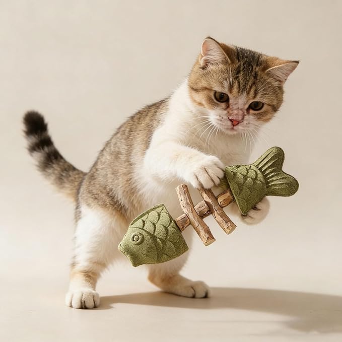 Purrident - Fix Cat Dental Health, Natural Dental Chew for Cats, Fishbone Shape Cat Teething Toy with Catnip, Durable Feline Tooth Care Tool for Indoor & Adult Cats (3PCS-D)