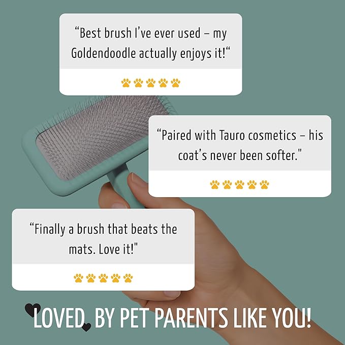 Tauro Pro Line Dog Brush for Shedding - Poodle, Goldendoodle or Labradoodle Hair & Large Breeds - Slicker Brush for Dogs & Cat Grooming, Flexible Cushion & Non-Slip Grip (Size L - Mint)