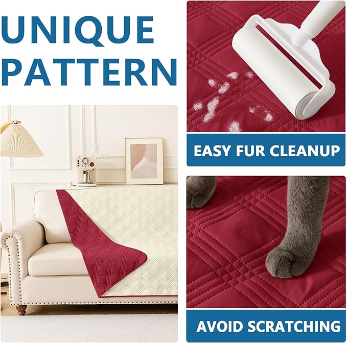 hyha Waterproof Dog Blanket, Reversible Pet Bed Blanket, Soft Sofa Couch Cover for Dogs Washable, Waterproof Pet Couch Covers for Sofa Puppy Cats Furniture Protector(52"x82", Wine Red/Beige)