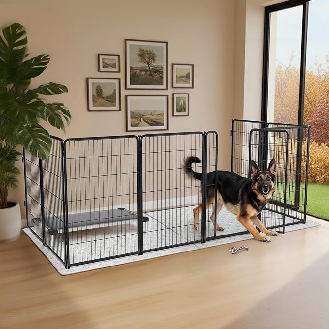 FXW Homeplus Unleashed Indoor Dog Playpen - Stress-Free and Safe Play, Heavy Duty 45 Inch 8 Panels with Fence-to-Wall Anchor (Pack of 4) for Large Dogs, Black│Patented