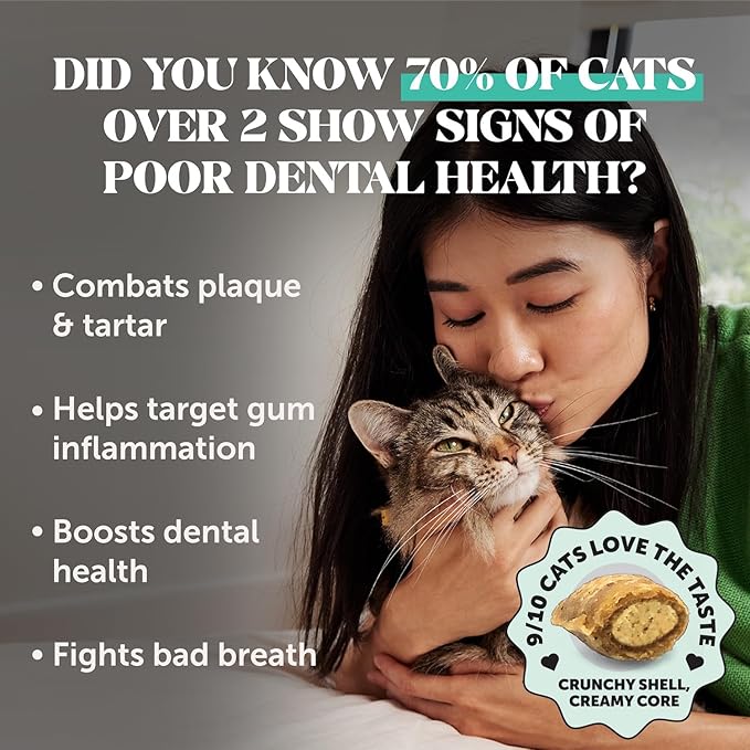 Fresh Breath Dental Bites for Cats – Crunchy & Creamy Cat Dental Treats for Fresh Breath, Tartar & Plaque Control – Dual-Texture Cat Oral Care Bites for Bright Teeth & Healthy Gums – 30 Day Supply