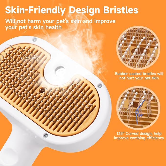 Pet Steam Brush Dog Cat 2025 New Grooming Comb for Shedding, Floating Hair, Smooth & Detangling, Gentle Cool Mist Softens Hair Reduces Static Helps Pets Who Dislike Bathing
