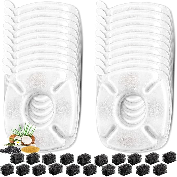 40 Pcs Cat Water Fountain Replacement Filters, 20 Pack Filters 20 Pack Pre- Sponges Fit for 67oz, 95oz, 135oz Automatic Pet Fountain Dog Water Dispenser