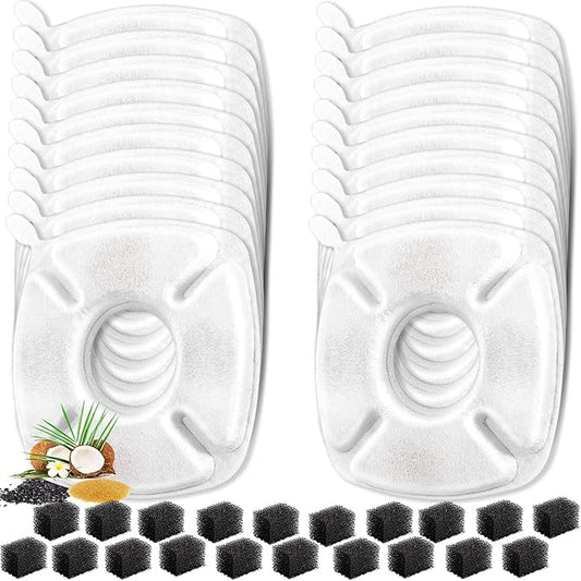 40 Pcs Cat Water Fountain Replacement Filters, 20 Pack Filters 20 Pack Pre- Sponges Fit for 67oz, 95oz, 135oz Automatic Pet Fountain Dog Water Dispenser