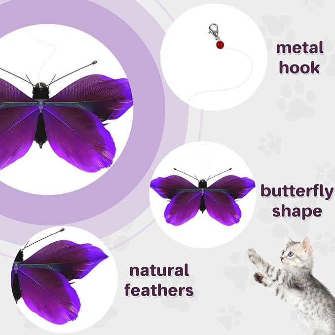 Walfront Cat Toys for Cats with 2PCS Butterfly Attachments, Dual Suction Base, Interactive & Solo Play Modes, Ideal for Multi-Cat Homes, Training & Bonding, Purple - Fun and Engaging for All Cats