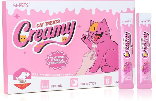 M-PETS Ocean Fresh Tuna Lickable Cat Treat – 20 Tubes of Healthy Squeeze Up Creamy Snacks with Functional Nutrients for Hydration, Digestive & Coat Health – Grain Free, High Protein, Low Calorie