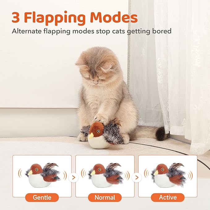 Rechargeable Flapping Bird Cat Toy - Interactive Chirping Kitten Toy with Catnip