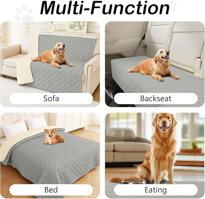 hyha Waterproof Dog Bed Blanket, Soft Pet Blankets, Waterproof Couch Cover for Dogs, Reversible Sofa Covers Washable for Furniture (40x70 Inch, Grey/Beige)