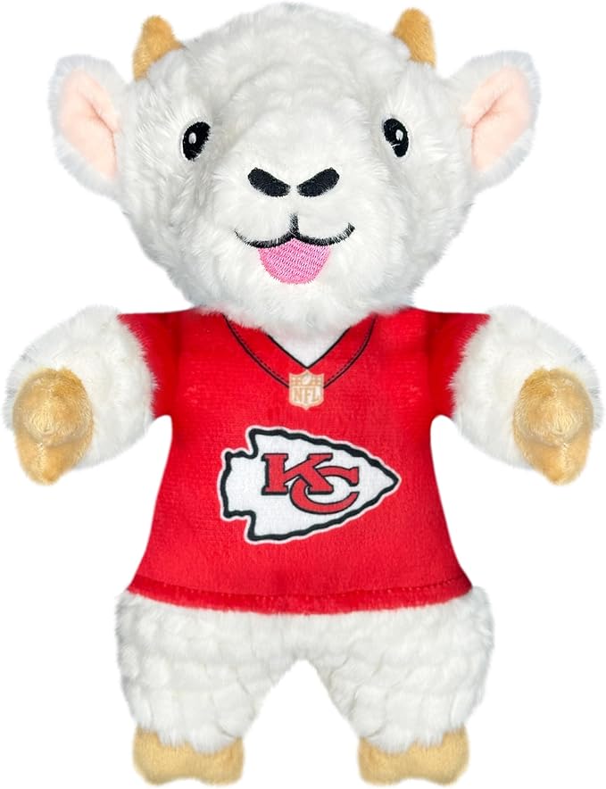 Pets First NFL Kansas City Chiefs Goat Plush Toy for Dogs and Cats with Squeaker, Wearing a Team Jersey! Fun & Sporty Goat Shaped Dog Chew Toy, Interactive Pet Toy