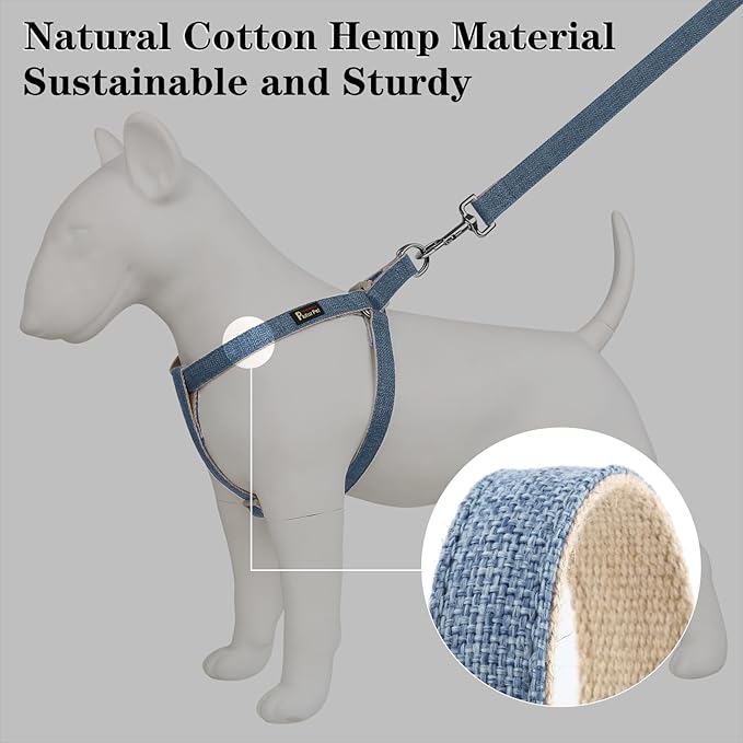 Plutus Pet Cotton Hemp Step in Dog Harness, Sustainable, Lightweight and Escape-Proof, Quick Fit Dog Harness for Puppy Small Medium and Large Dogs, Haze Blue, L
