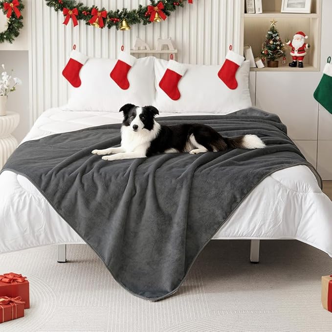 Smiry Waterproof Dog Bed Blanket, Leakproof Pet Throw Blanket for Bed Couch Sofa, Reversible Sherpa Fleece Furniture Protector Cover for Small Medium Large Dogs Cats (Dark Grey, 60x80 inches)