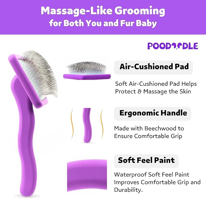 Dog Slicker Brush, Grooming Tool for Poodle, Doodle, Goldendoodle & All Long Haired Dogs, Long Pin Wood Brush Pefect for Dematting & Detangling, Effortless Grooming Pet Hair At Home - Large