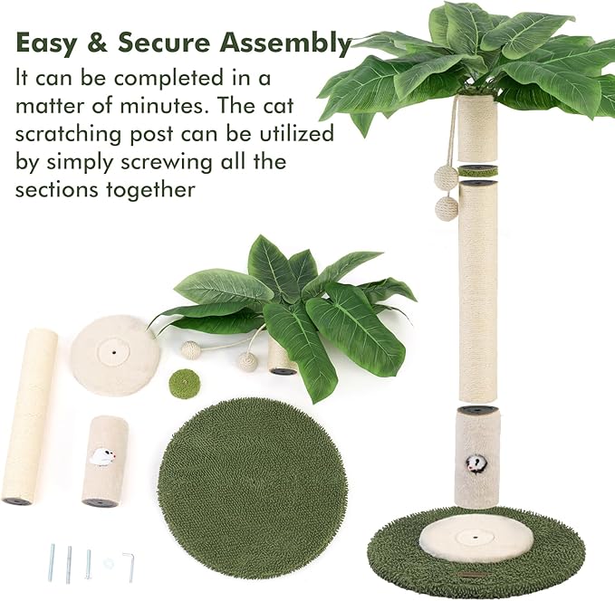 Cat Scratching Post for Indoor Cats and Kitten - 35.43" Tall Cat Scratching Post with Sisal Rope,Palm Tree Cat Scratch Post with Hanging Ball (35.4-White, 35.4in)