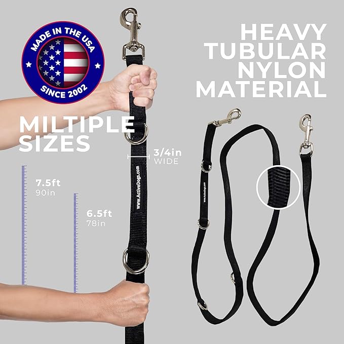 ActiveDogs Hands Free Dog Leash – Adjustable 4-Point Crossbody Hands Free Leash for Mobility & Training – Waist Belt for Dog Walking - Durable 3/4" Double-Stitched Nylon, Black, 6.5ft