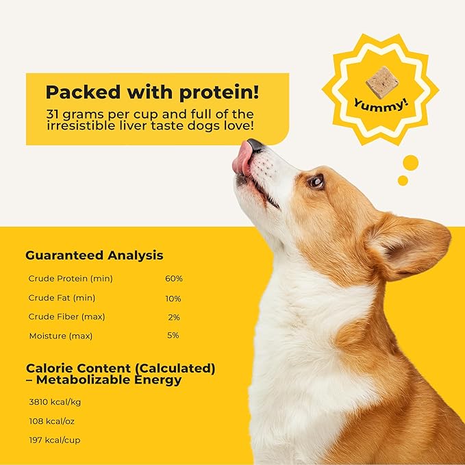 Beef Liver Dog Treats Freeze Dried - Single Ingredient Human Grade Raw Liver Bites for Training, Meal Topper, No Additives - High Protein (31g Per Cup) Dog Stocking Stuffers, Made in the USA, 14oz Bag