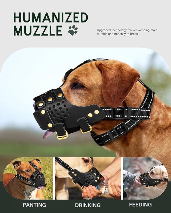 Dog Muzzle, Leather Basket Soft Muzzles Medium Large Breeds, Pitbull Dog Muzzle Amstaff Staffordshire Terrier, German Shepherd Dalmatian Doberman Adjustable (L)