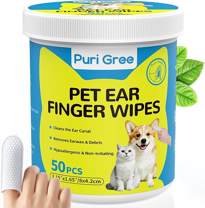 50 Count Ear Cleaner Wipes for Dogs & Cats, Relieves Ear Itching & Inflammation, Removes Ear Wax & Dirt, Treats Ear Infections, Fresh Coconut Scent