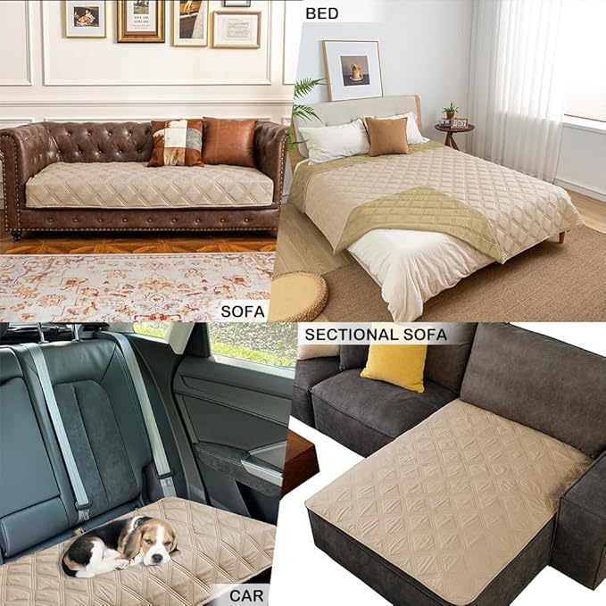 fuguitex Waterproof Dog Blanket Reversible for Small Dogs Resistant Leakproof Washable Couch Cushion Bed Protector Cover for Indoor Furniture Pet Friendly（30"*53",Beige+Taupe