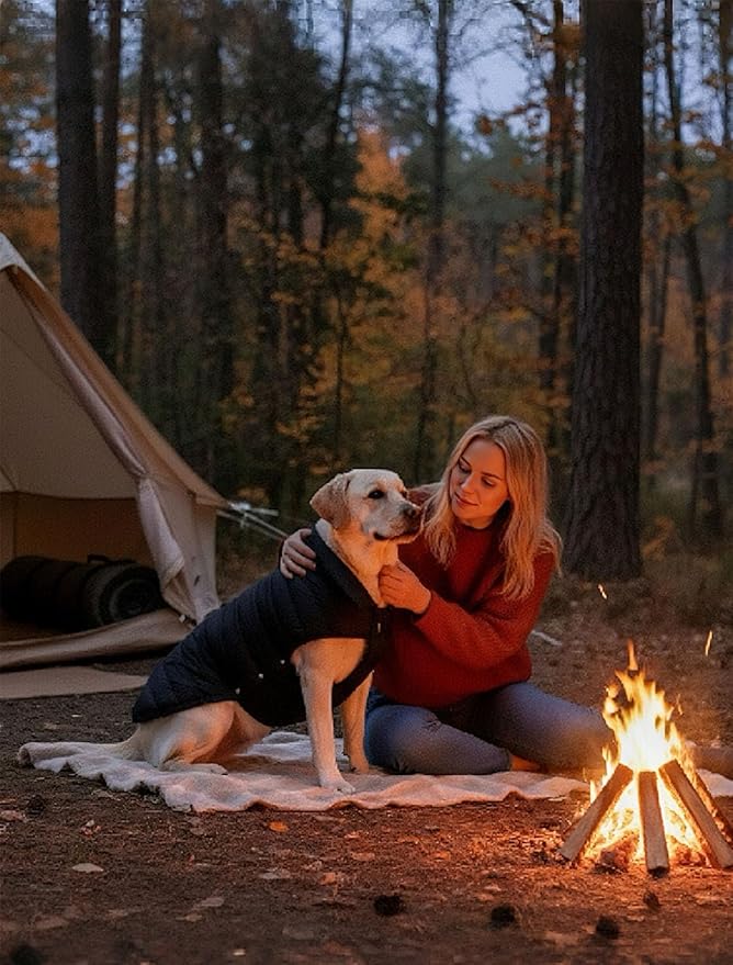 SPACE LION Dog Puffer Jacket, Down Winter Coat, Durable Outdoor Coat for Cold and Windy Conditions, Lightweight & Adjustable Fit Coats for Medium & Large Dogs,(Blue, Size16/XL)