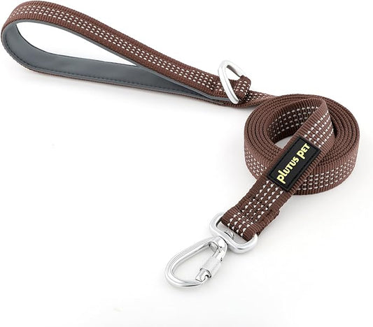Plutus Pet Heavy Duty Dog Leash with Lockable Aluminum Carabiner, 4/6 Feet Long, Double-Sided Reflective Nylon, Padded Handle, for Puppy, Small, Medium and Large Dogs (Chocolate, 4/5" x 6')