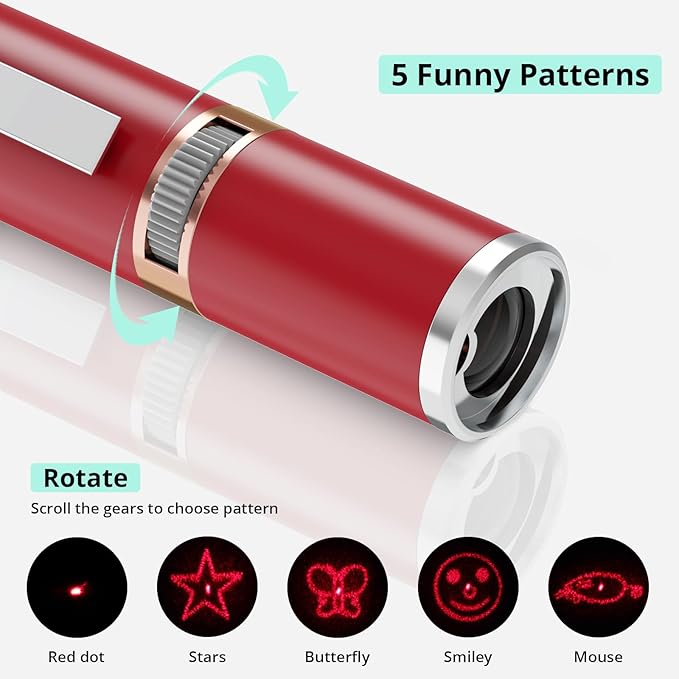 TBTeek Cat Toys, with Metal Case, 2 Pieces, Rechargeable, 7 Adjustable Patterns, Interactive Kitten Pet Dog Chase Toy for Cats Fun Playing Exercise（Red）