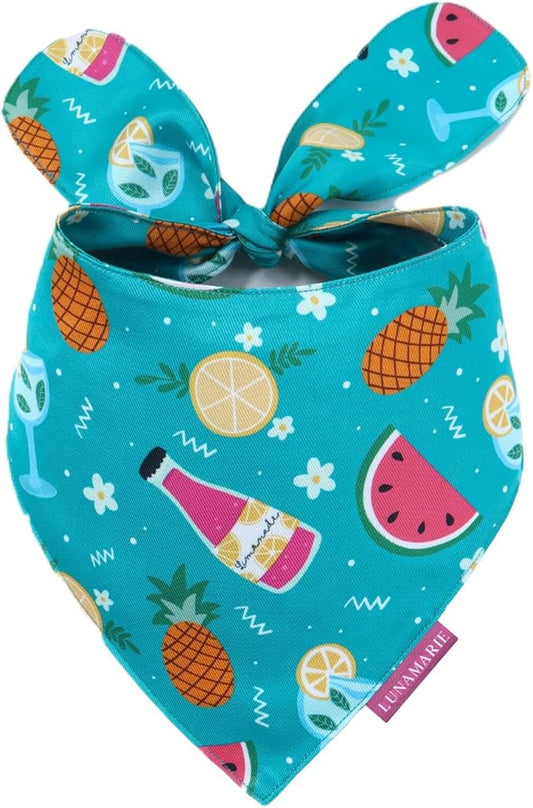 LunaMarie - Luxury Pet Birthday Bandanas -Premium & Silky Poly Fabric | 100% Handmade | Custom Shape Dual Layered (Sippin' Poolside, X-Small)