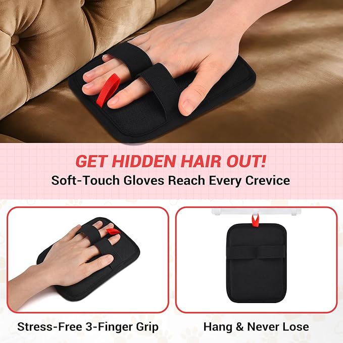 2 PCS Electrostatic Pet Hair Removal Glove, Upgraded Reusable Grooming Gloves for Dogs & Cats, Efficient Fur Remover for Couch, Car Seat, Furniture, Carpet, Animal Fur Removal Tool