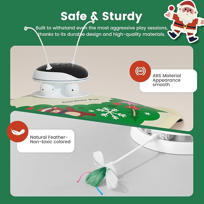 Gardner Pet Christmas Cat Laser Toys, Chargeable 5 in1 Hide and Seek Automatic Interactive Cat Toy, Moving Ambush Feather, Track Balls,Indoor Exercise Kicker 24 inch Cover for All Breeds, 600mAh