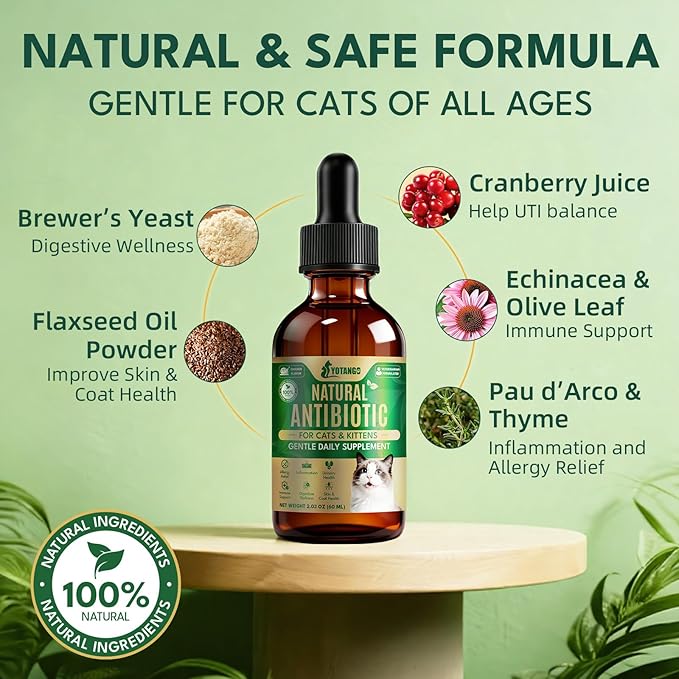 YOTANGO Natural Antibiotics for Cats, Cat Antibiotics for UTI & Itch Support, Immune, Digestive, Allergy, Skin & Coat Support for Cats and Kittens, for All Ages & Breeds (Chicken Flavor-60ml 2 Pack)