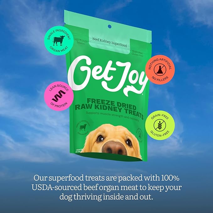 Get Joy Freeze Dried Superfood 100% Beef Heart, Kidney, Liver Dog Treats Variety Pack, 4 Ounce (Pack of 3), Single Ingredient Organ Meat, High Protein, Grain Free, Gluten Free, Made in USA