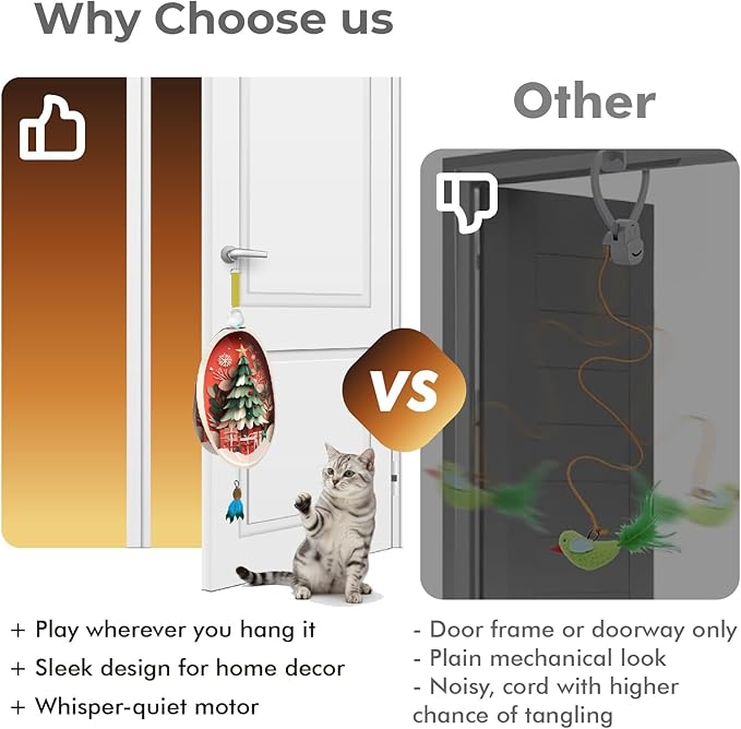 Interactive Cat Toys for Indoor Cats, Automatic Concealed Hide and Seek Hanging Feather Cat Toy, Rechargeable Motion-Activated Enrichment Toys for Bored Adult Cats (Christmas Tree Pattern）