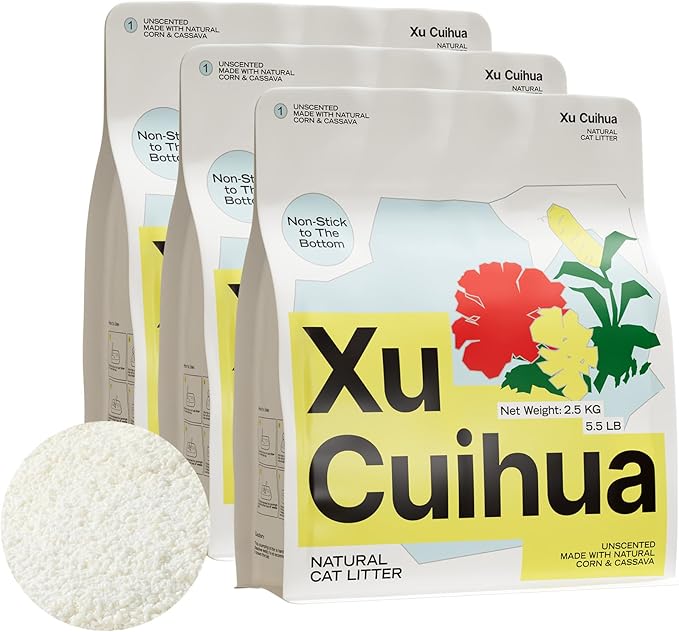 Natural Cat Litter Unscented, 100% Plant-Based, Strong Clumping Litter, Easy Scooping, Clumps Lift Cleanly, Chemical-Free, Low Dust, Corn & Cassava Litter, 16.5 LB (5.5 LB x 3 Bags)