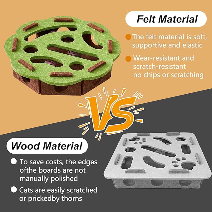 Cat Scratch Puzzle Enrichment Box, Cat Nail File Enrichment Box, Interactive Cat Toy Puzzle Toys for Indoor Cats Felt Maze Box Kittern Toys Pet Cat Games Self Play Fun