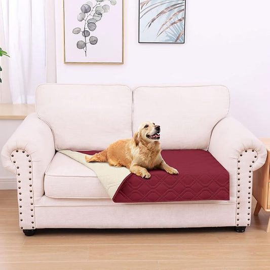 hyha Waterproof Dog Bed Blanket, Soft Pet Blankets, Waterproof Couch Cover for Dogs, Reversible Sofa Covers Washable for Furniture (30x53 Inch, Wine Red/Beige)