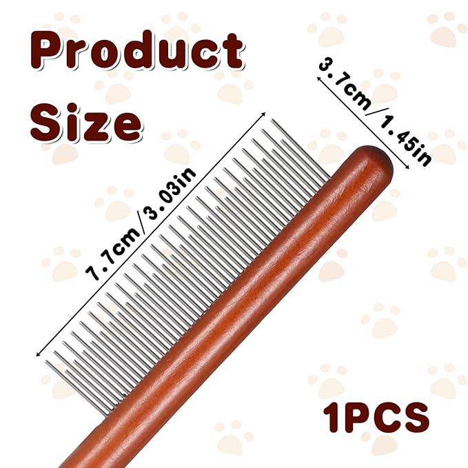 Cat Comb, Rabbit Dog Hair Brush Flea Lice Comb Deshedding Brush with Wood Handle, Fine Wide Teeth Remove Tangles, Shedding Fur Fleas Grooming Tool for Long Short Haired Cats Dogs Puppy Rabbits