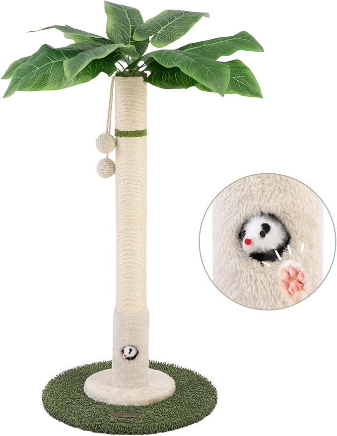 Cat Scratching Post for Indoor Cats and Kitten - 35.43" Tall Cat Scratching Post with Sisal Rope,Palm Tree Cat Scratch Post with Hanging Ball (35.4-White, 35.4in)