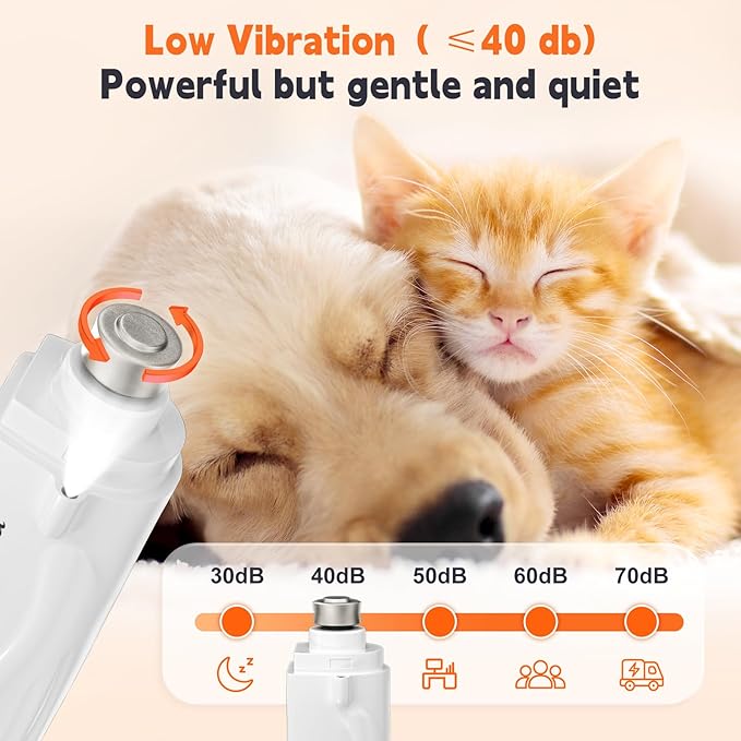 2-in-1 Dog Nail Clippers & Dog Nail Grinder with 2 LED Lights, Ultra-Quiet, USB Rechargeable, Multiple Grinding Methods, and Splash Guard for Small, Medium, and Large Dogs & Cats (White)