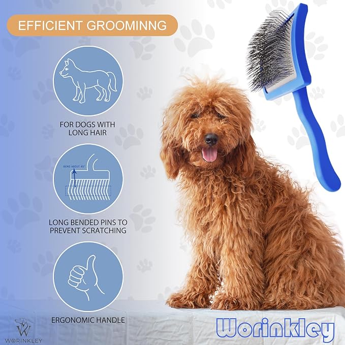 Slicker Brush for Dogs, Professional Pet Doodle Grooming brushes for Goldendoodles, Labradoodles, Poodles - Long Pin Detangler for Dematting dog slicker brush - Large