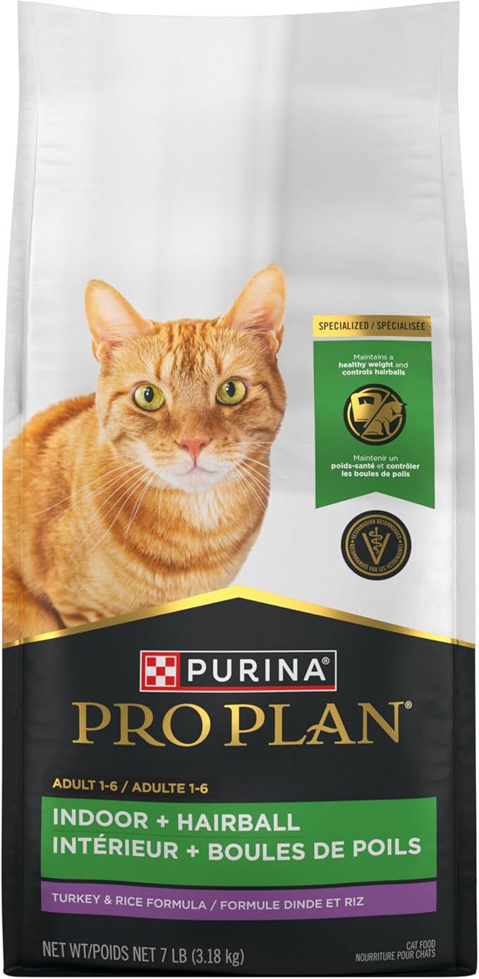 Purina Pro Plan Hairball Management, Indoor Cat Food, Turkey and Rice Formula - 7 lb. Bag
