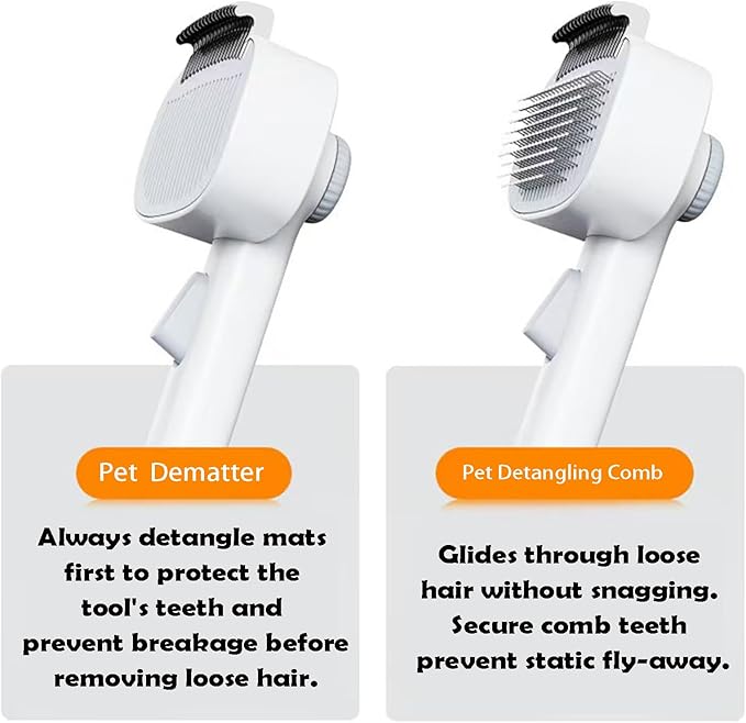 2-in-1 Gentle Deshedding & Detangling Brush for Dogs & Cats - Adjustable Pet Grooming Tool for Daily Coat Care, Manages Loose Fur & Reduces Matting for Long-Haired Breeds