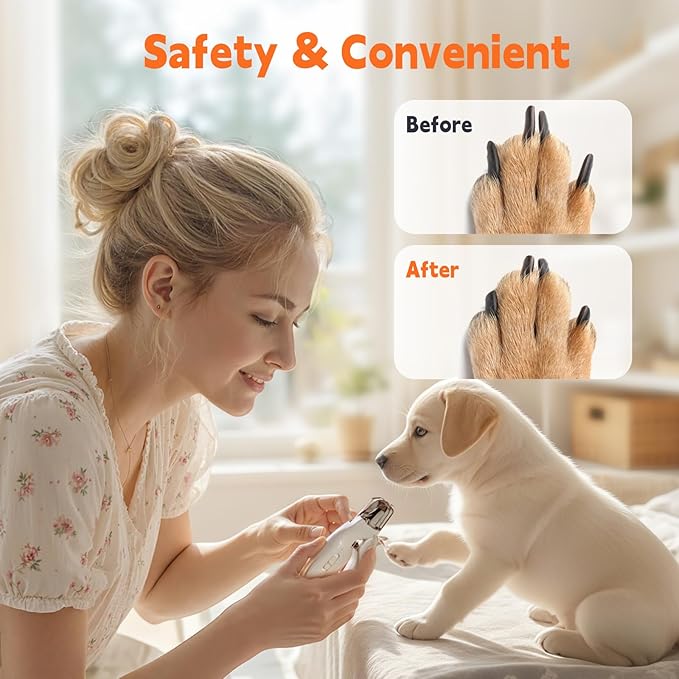 2-in-1 Dog Nail Clippers & Dog Nail Grinder with 2 LED Lights, Ultra-Quiet, USB Rechargeable, Multiple Grinding Methods, and Splash Guard for Small, Medium, and Large Dogs & Cats (White)