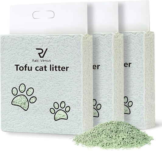 Tofu Cat Litter - Strong Clumping, Ultra Absorbent, Odor Control, Flushable, Low Tracking, Low Dust Tofu Litter Pellets 3 Packs/18LB (Green Tea)