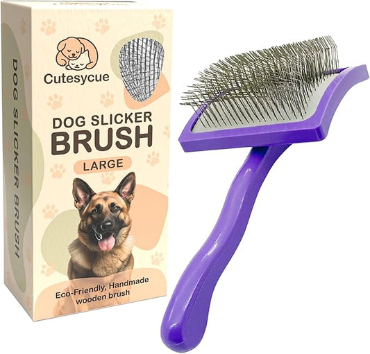 Dog Slicker Brush for Large Dogs – Gentle Long Bent Pins for Goldendoodles, Labradoodles & Poodles – Removes Tangles, Knots & Mats – Eco-Friendly Handmade Wood Brush, Groomer-Recommended Comfort Grip